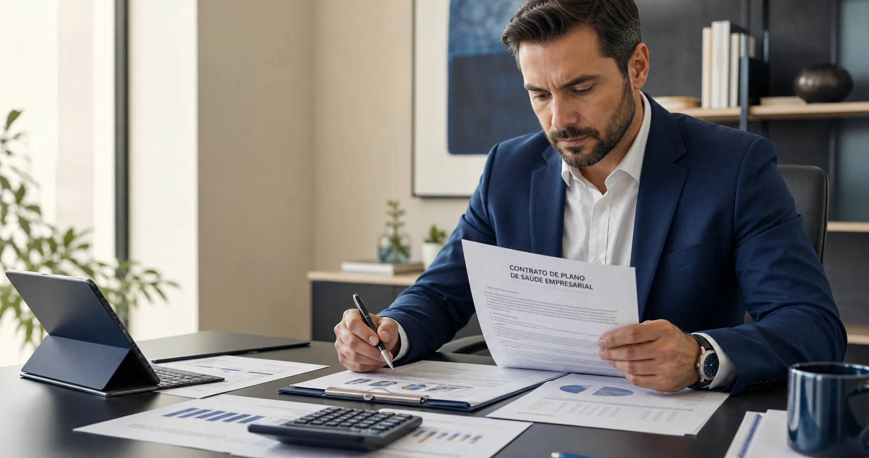 Consultor analisando contrato de reajuste de plano de saúde empresarial