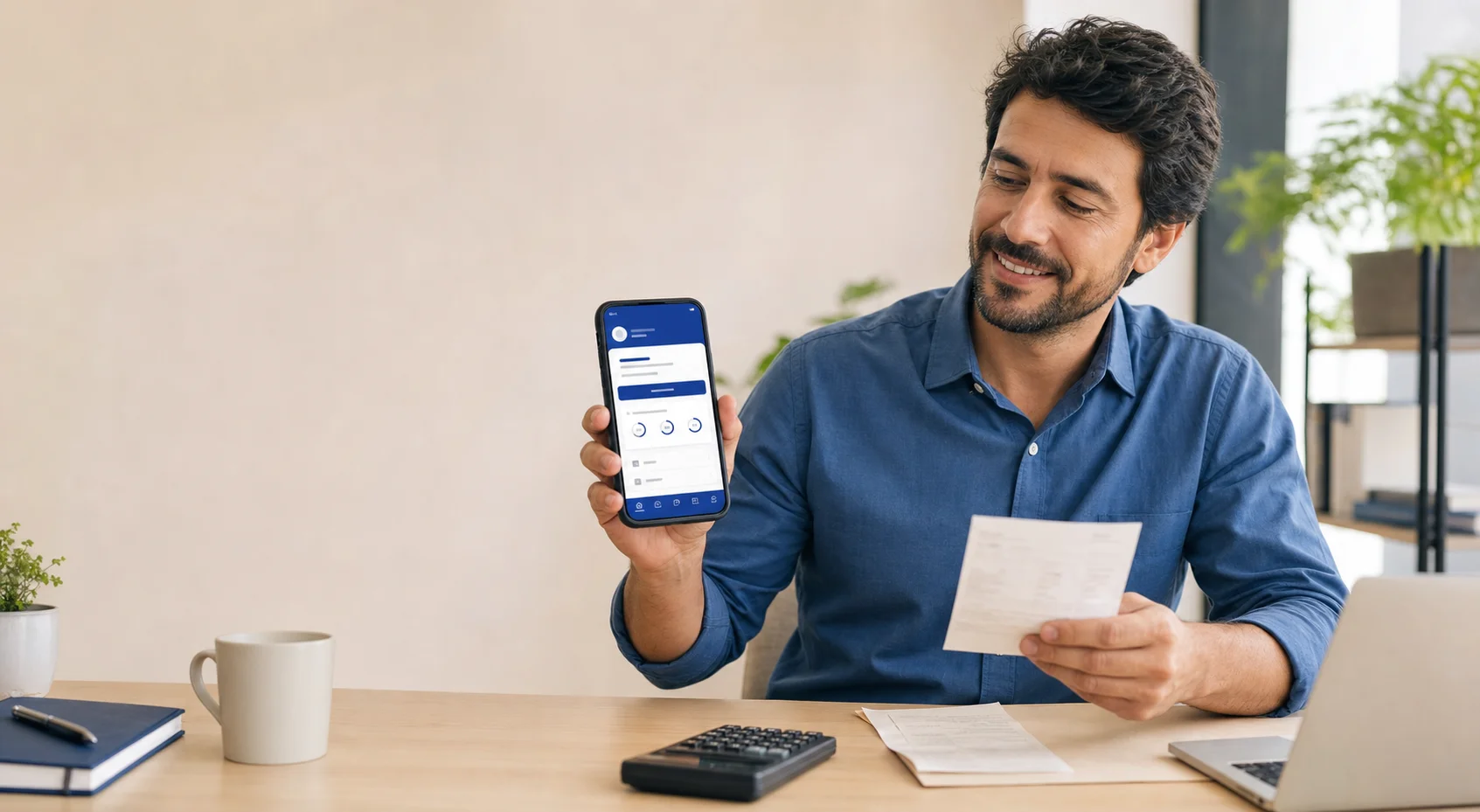 Mão de pessoa segurando celular com tela de aplicativo de plano de saúde, simbolizando pedido de reembolso